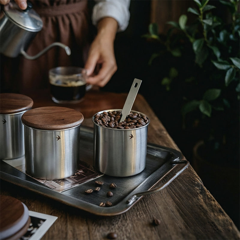 Stainless Steel Matcha Canister with Wood Lid